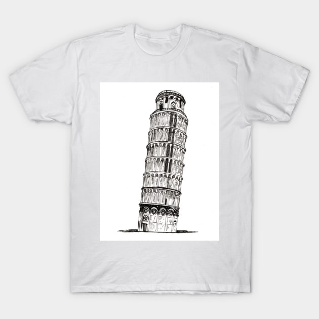 Leaning Tower of PISA Italy Pen And Ink Illustration T-Shirt by Wall-Art-Sketch
